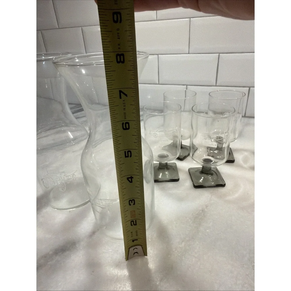 Set Of 8 Vtg Federal Glass Nordic Barware  With Etched Classic Car &2 Server0051